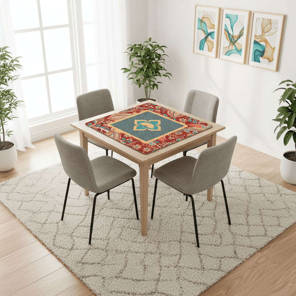 Mahjong Mat Floral Mandarin Asian Zen, Teal, Coral, Rust Mahj Game Mat