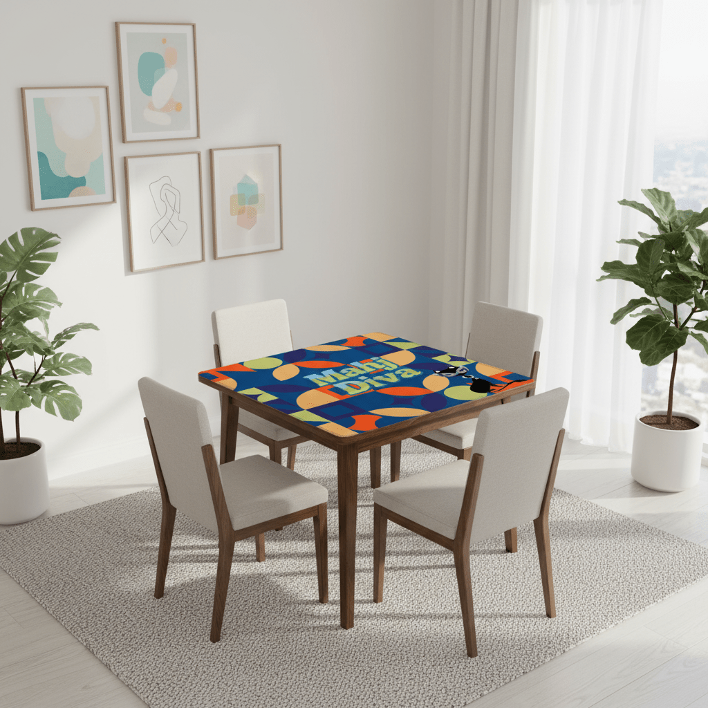 Funny Modern Mahjong Mat, Royal Blue Orange Green Yellow Mahj Diva Sophisticated Kitty