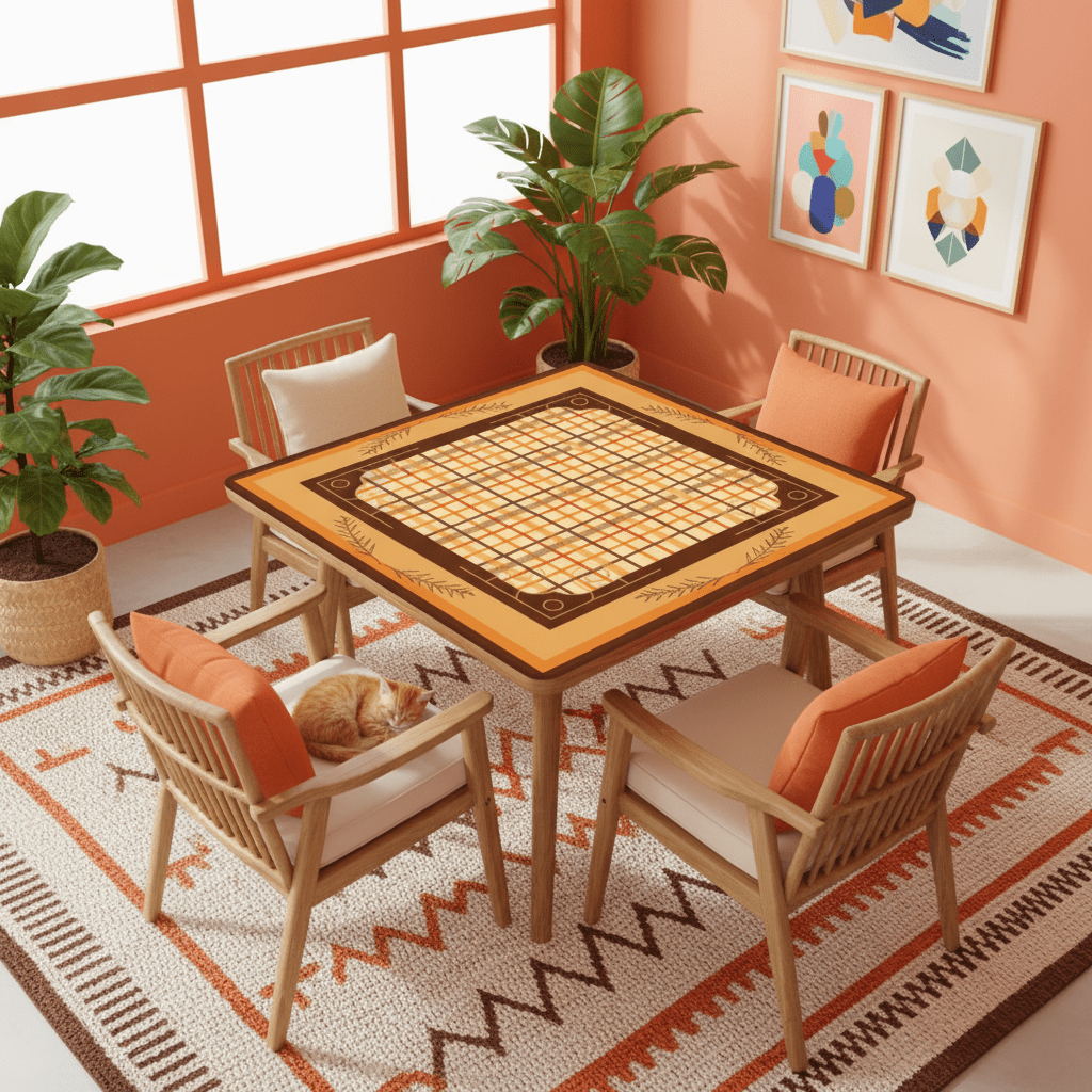 Mahjong Mat Plaid Brown Orange Yellow Mahj Game Mat
