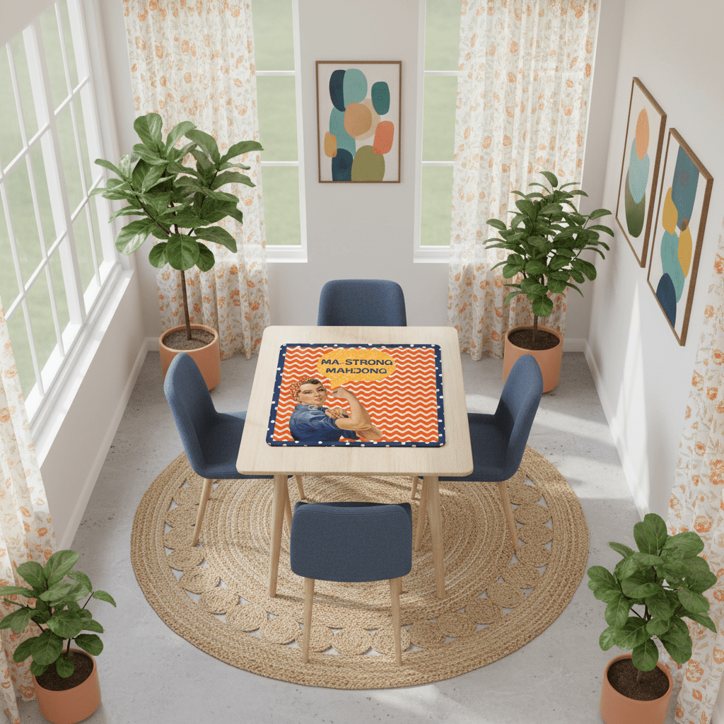 Rose The Riveter Preppy Orange Zig Zag Blue Polka Dot Mahjong Mat