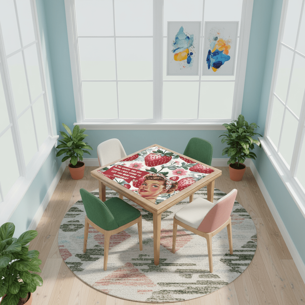 Funny Mahjong Mat, Sassy Cheeky Vintage Gal Strawberry Theme