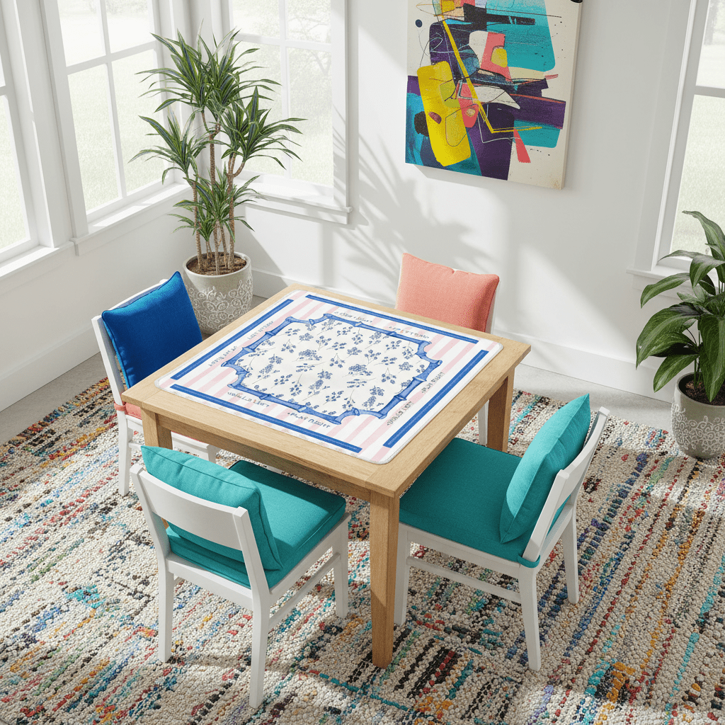 Asian Floral Mahjong Mat Learning Mat With Instructions Preppy Pink Striped