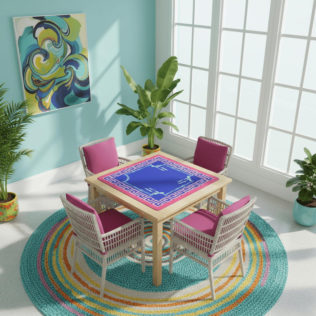 Mahjong Mat In Royal Blue, Hot Pink, Minimalist Style, Mahjong Game Night Mat