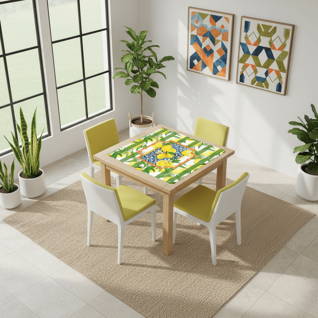 Mahjong Mat Lemon Zest Preppy Green Striped Lemon Mahj Mat