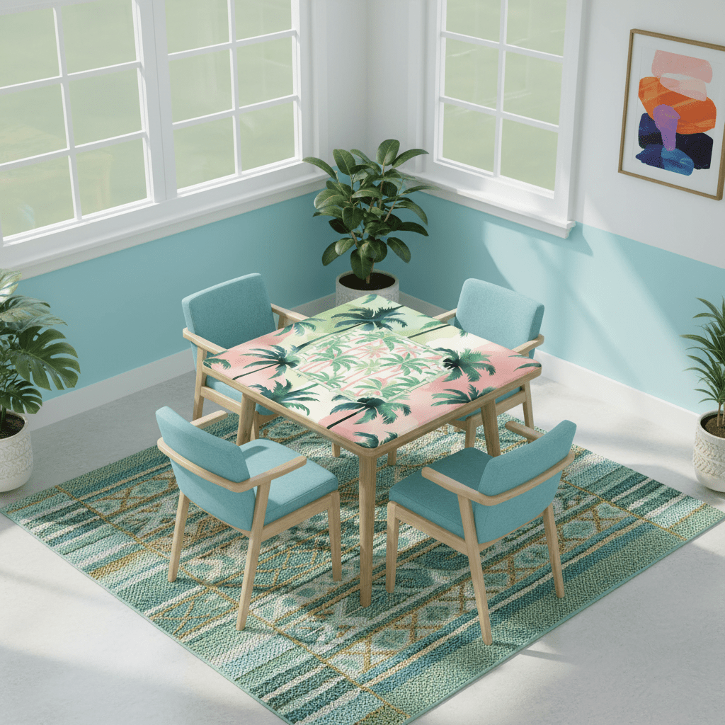 Mahjong Mat Palm Beach Watercolor Pastel Preppy Style Palm Tree Mahjong Mat