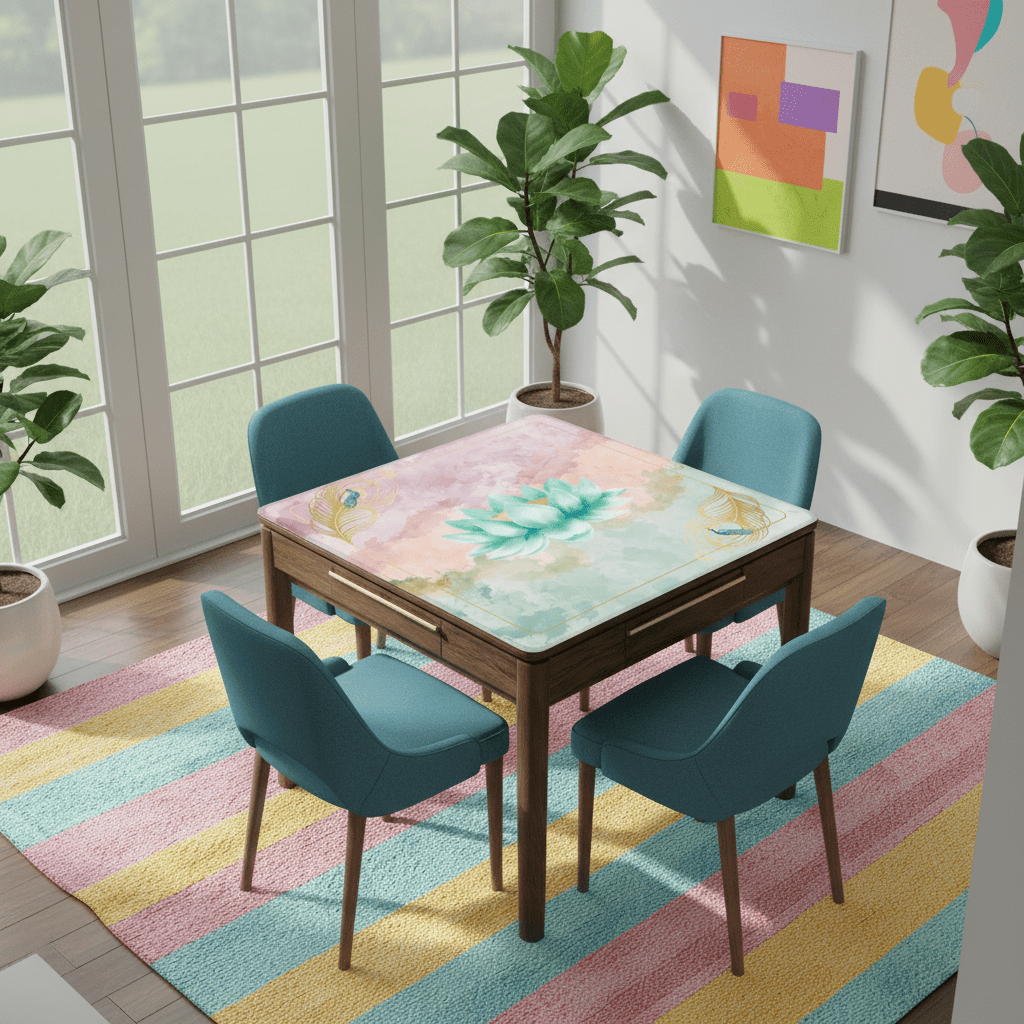 Mahjong Mat Watercolor Peacock Lotus Flower Mahj Mat Coordinates With Sierra Mahj Tile Set
