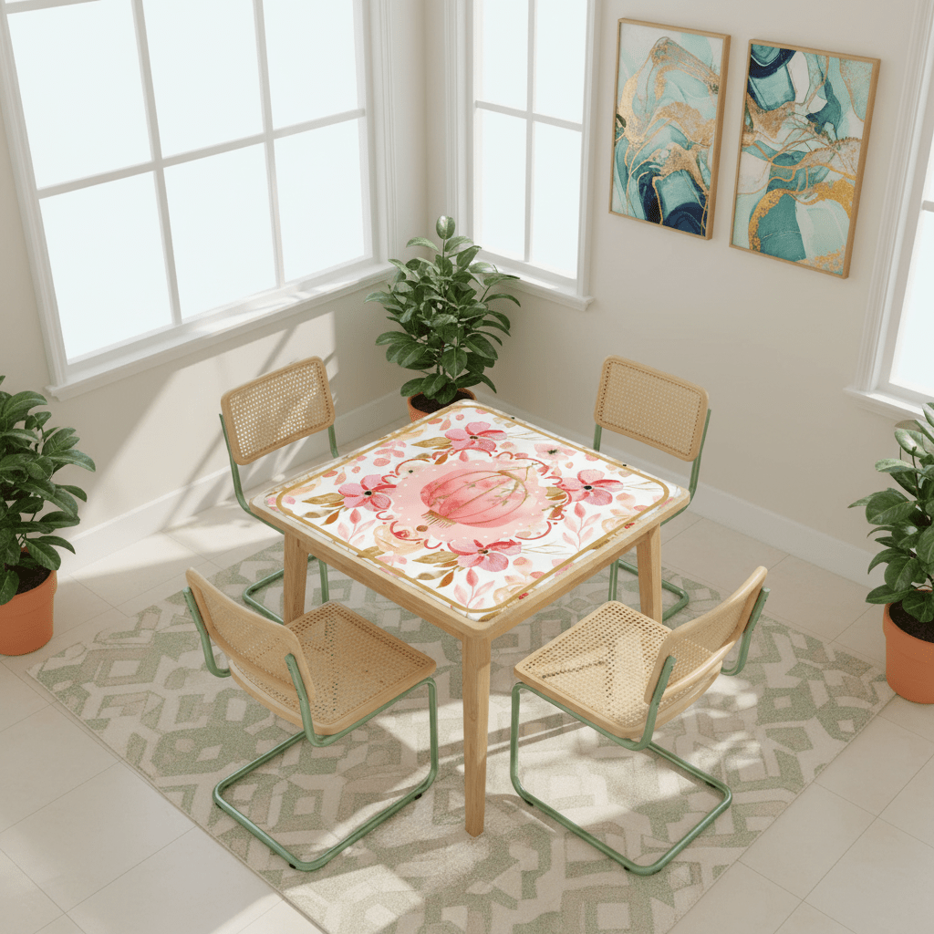 Asian Chinese Blossom, Watercolor Floral Pretty Mahjong Mat