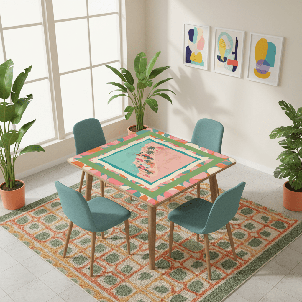 California Dreaming State Pride Modern Coral, Green Pink Preppy Mahjong Mat