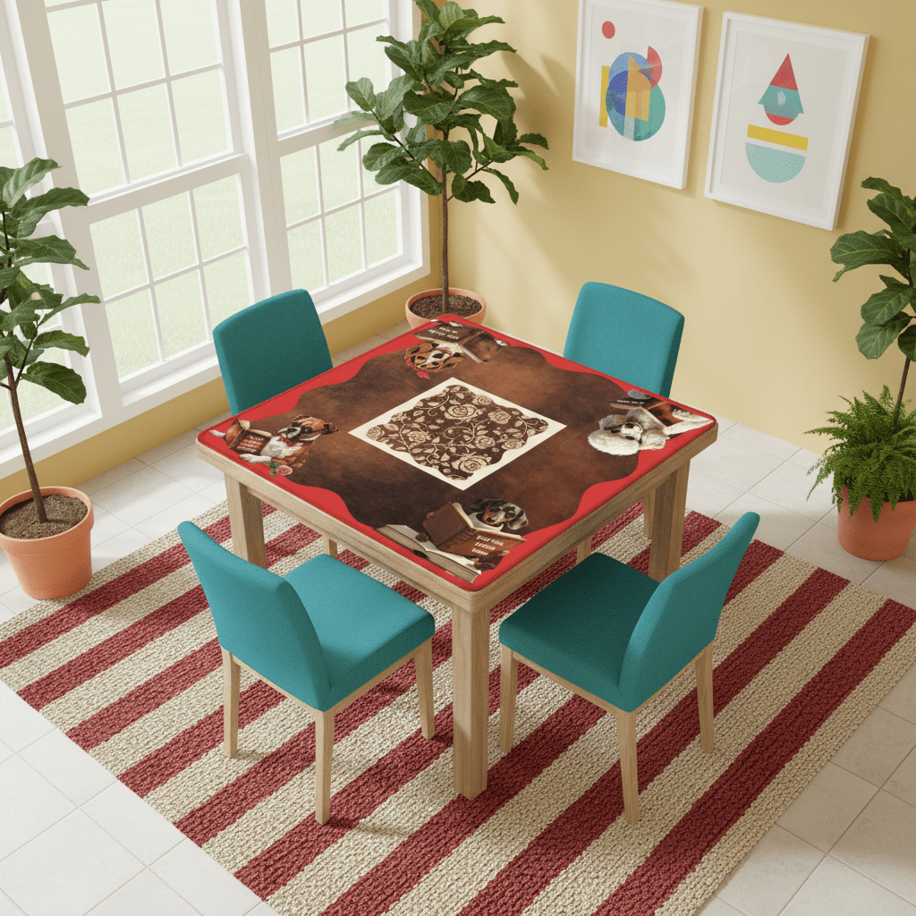 Mahjong Mat, Dogs And Mahjong Funny Preppy Book Dogs, Faux Leather Background Mahj Mat