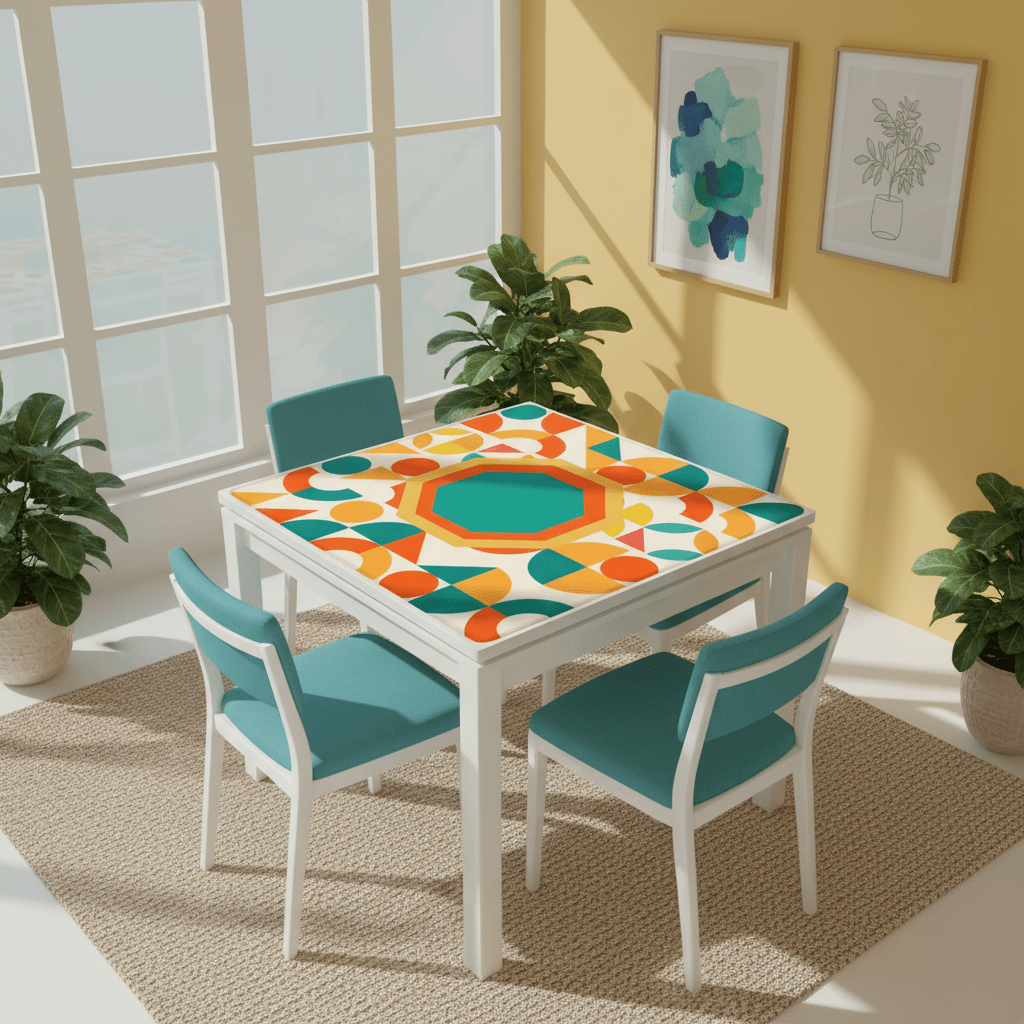 Mahjong Mat Geometric Color Splash Mahjong Mat – Teal, Yellow & Orange
