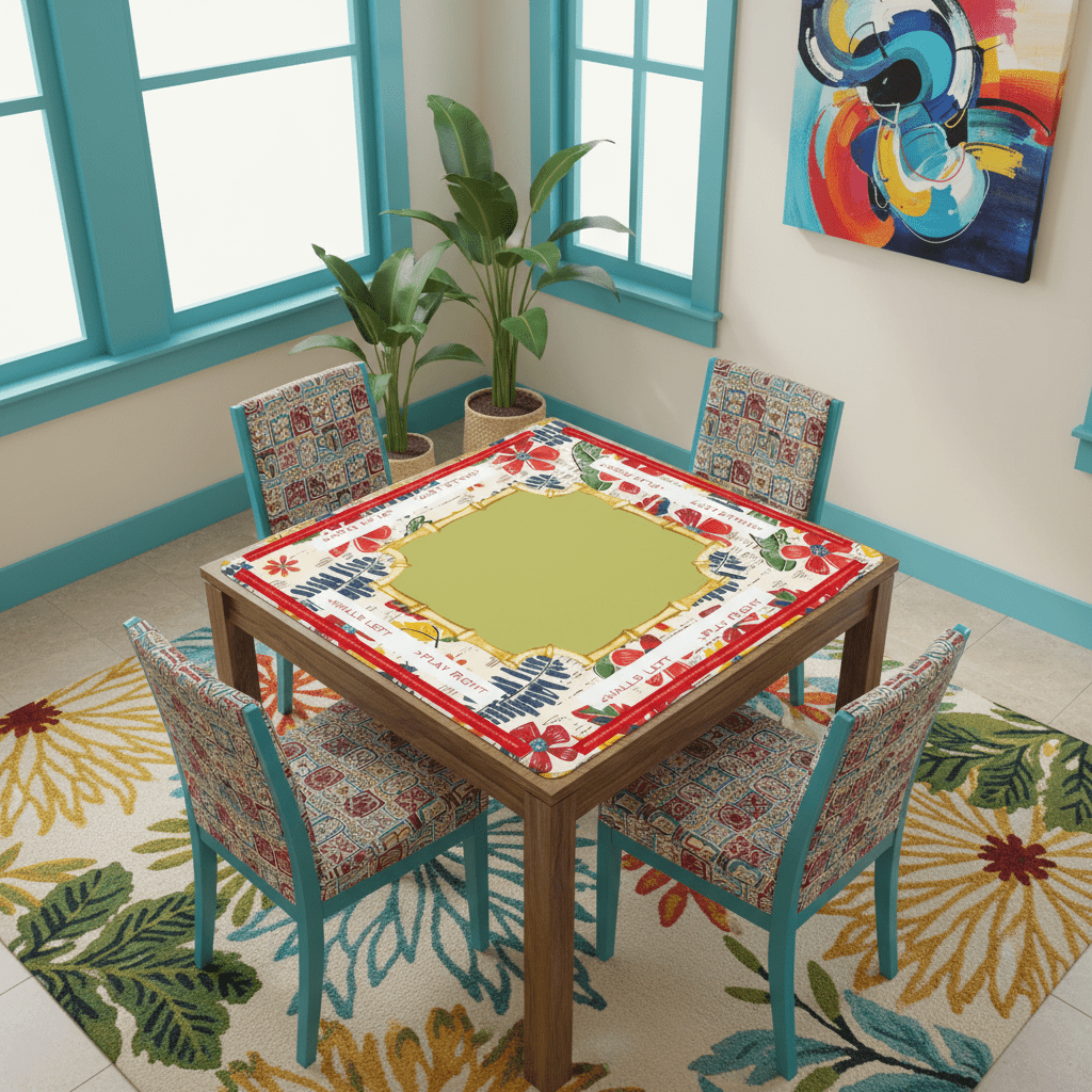 Mahjong Mat Floral Heritage Instructional Learning Mat Blue, Green Yellow Preppy Mahj Mat
