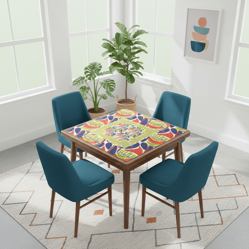 Mahjong Mat, Coral Blue Abstract Floral Modern Mahjong Mat