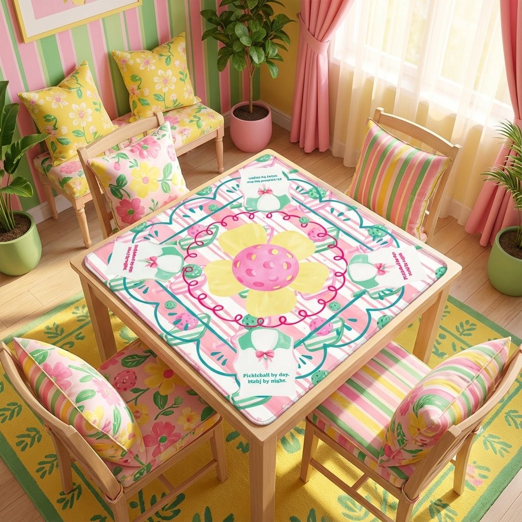 Mahjong Pickleball By Day, Mahj By Night, Whimsical Fun Mahjong Mat