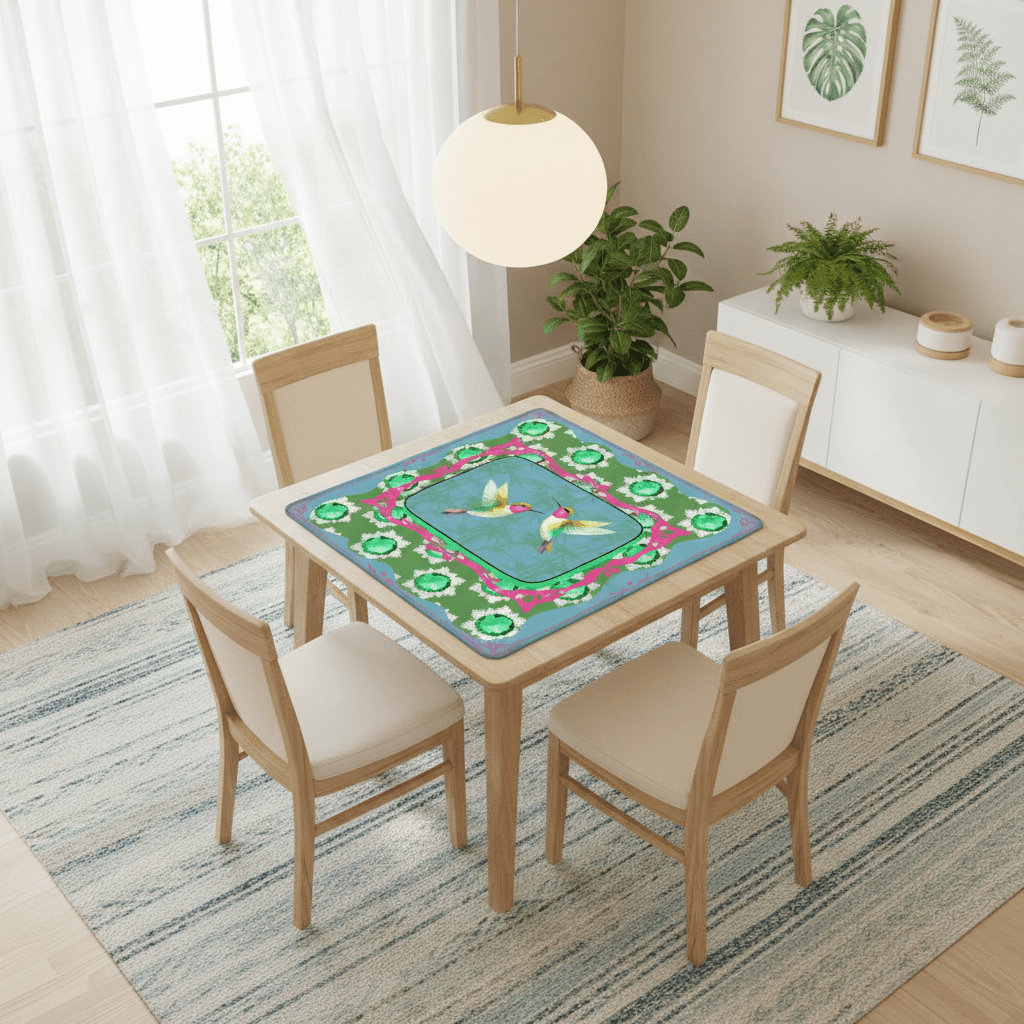 Emerald Mahjong Mat, Flutterbird Mat, Preppy Pink, Green Blue Floral