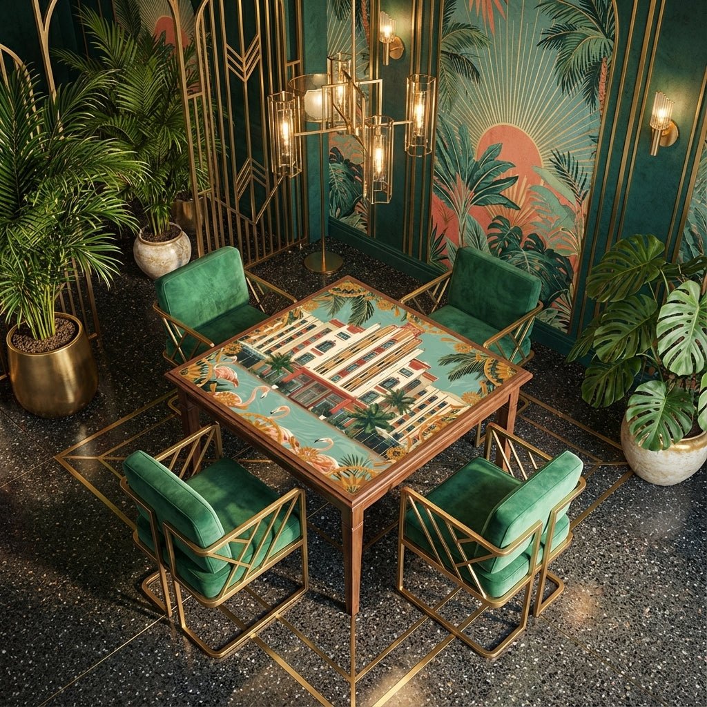 Art Deco Old World Florida Flamingo Row Mahjong Mat