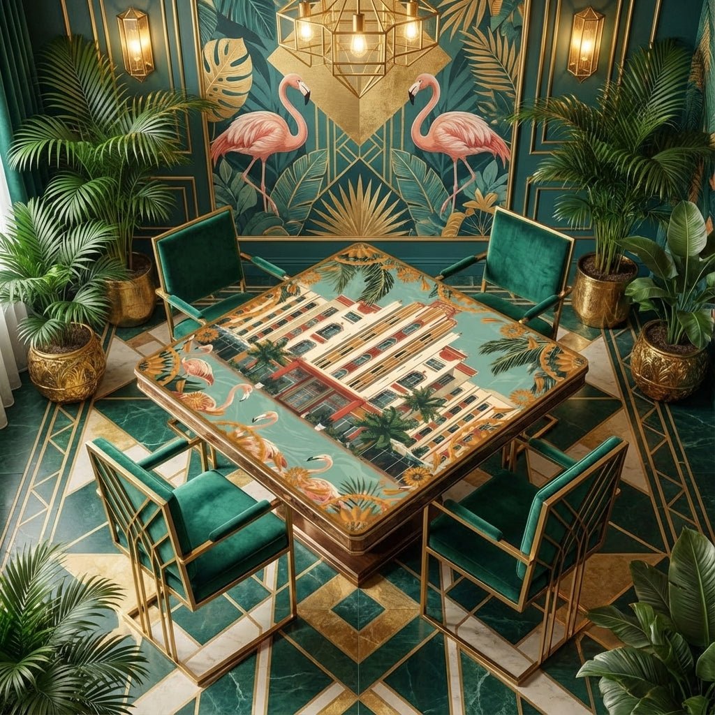 Art Deco Old World Florida Flamingo Row Mahjong Mat