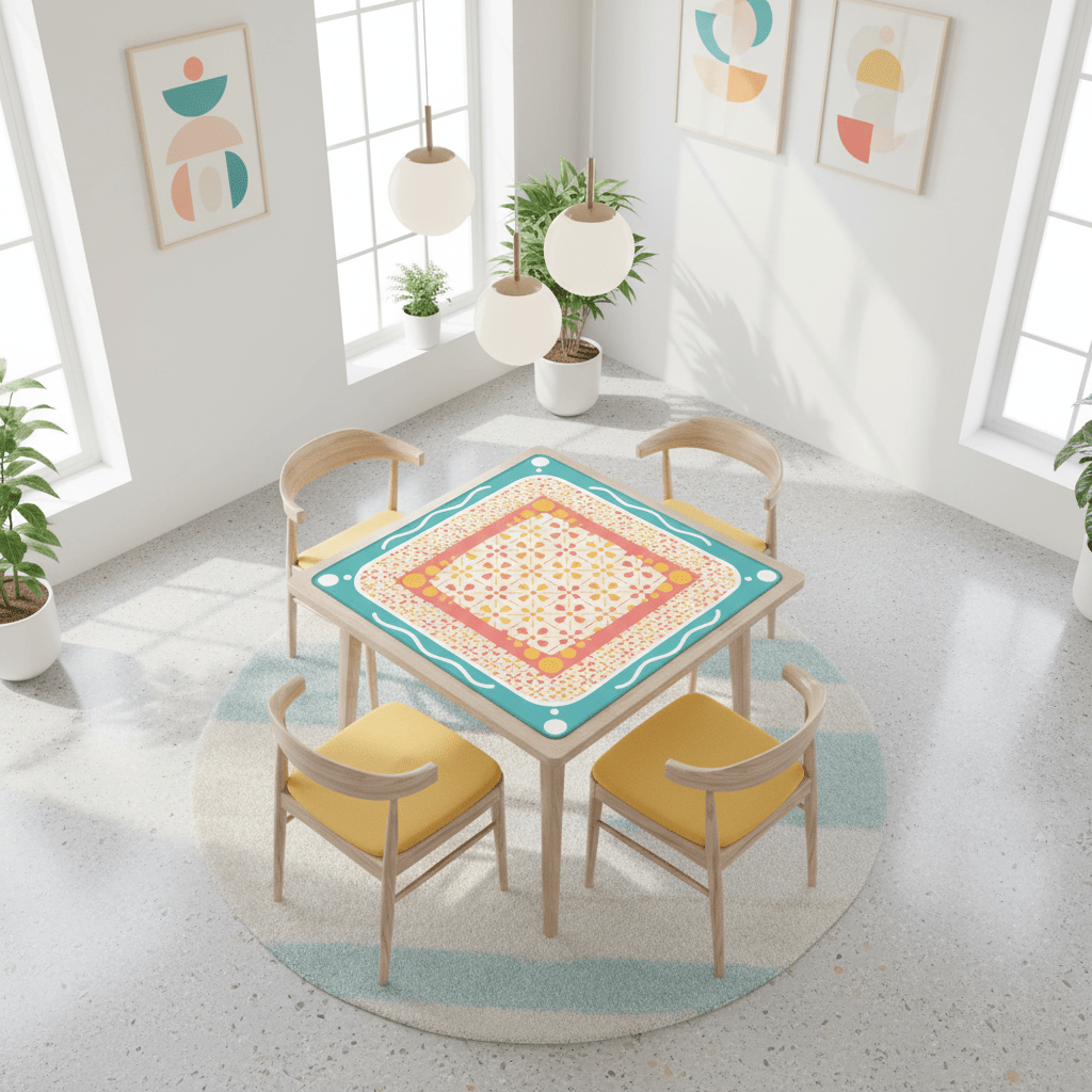 Floral Sorbet Coral, Yellow, Teal Preppy Mahjong Mat
