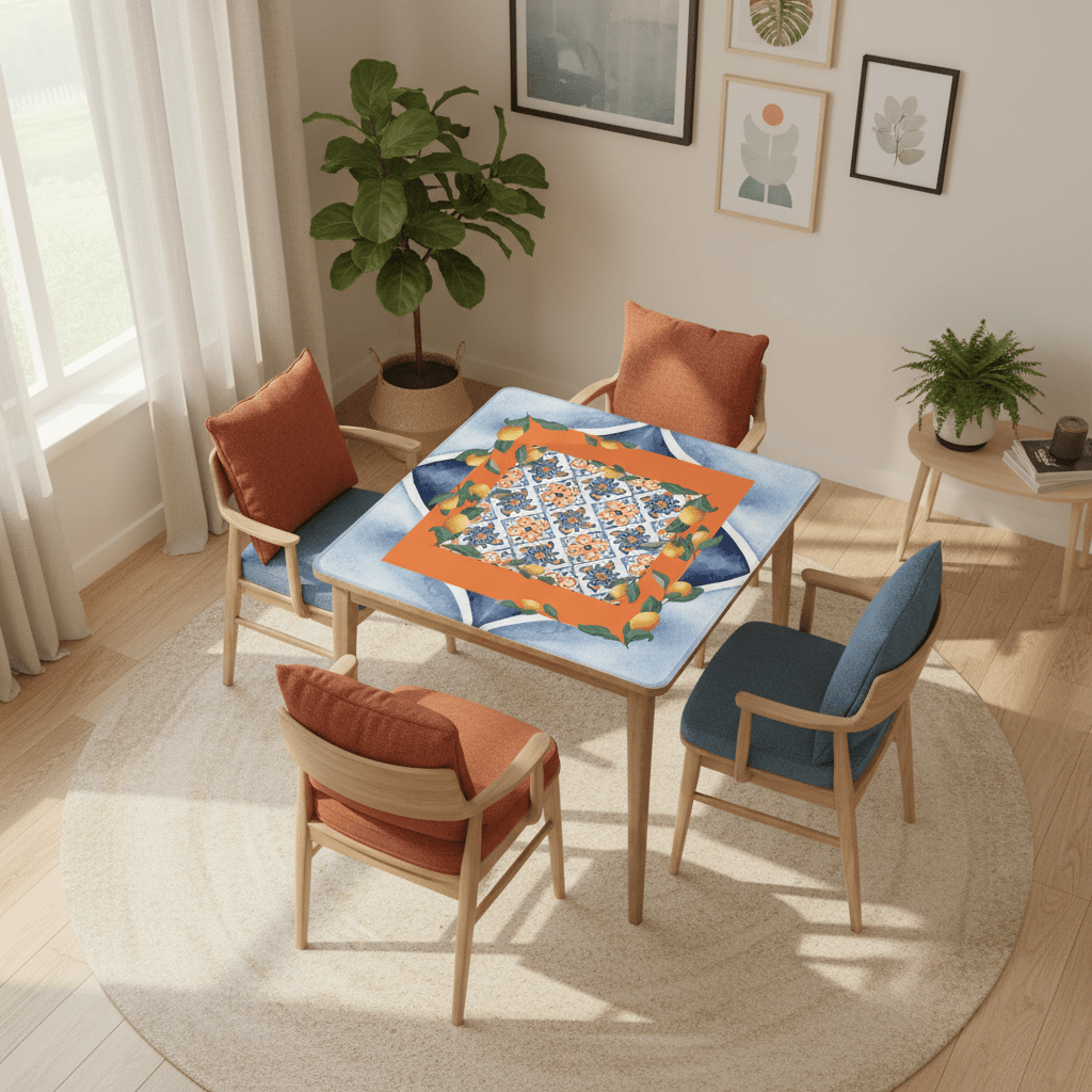 Taste Of Tuscany Citrus Lemon Orange Blue Watercolor Mahjong Mat