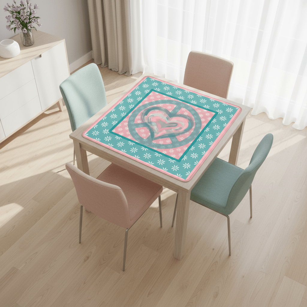 Mahjong Mat Daisy Flower Pink, Teal Peace And Love Mahj Game Mat