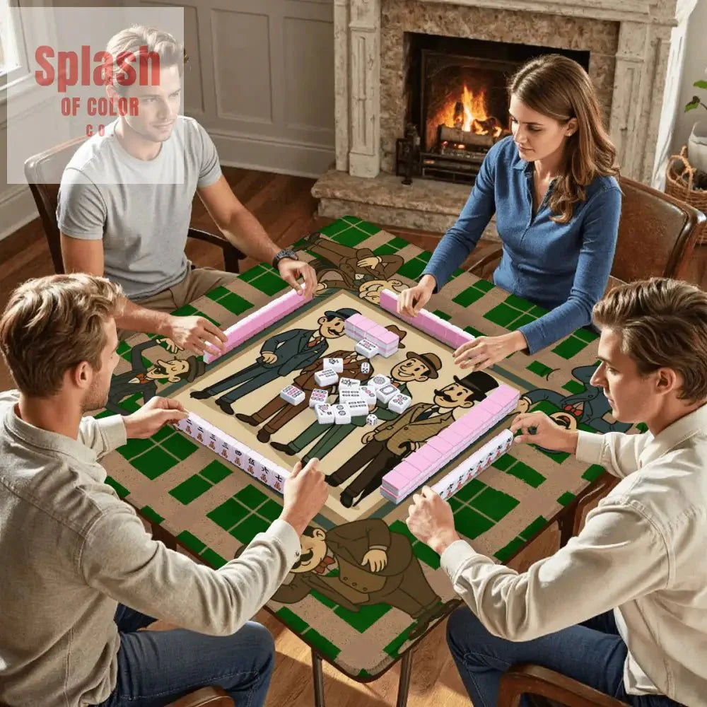 Manly Mahjong Mat Dapper Gents Green Brown Plaid Mahjong Mat
