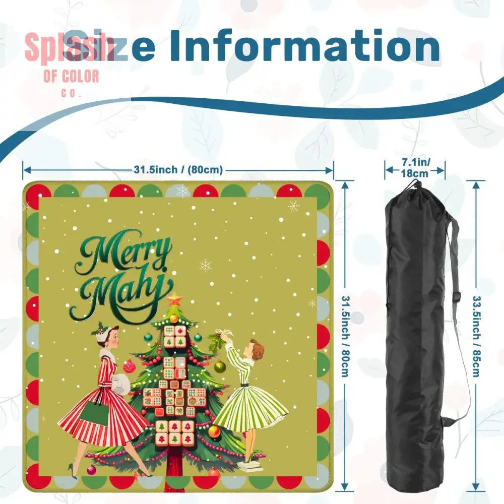 Merry Mahj Christmas Mahjong Mat Whimsical Tile Tree Nostalgic Vintage Ladies Holiday Mat