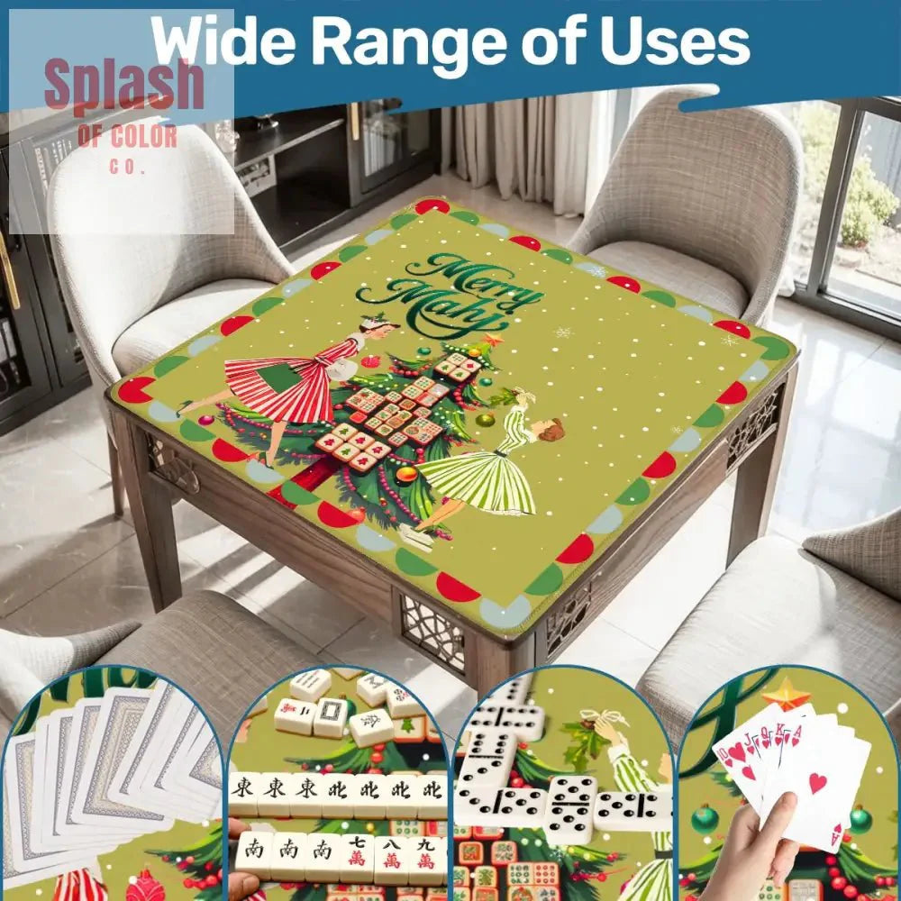 Merry Mahj Christmas Mahjong Mat Whimsical Tile Tree Nostalgic Vintage Ladies Holiday Mat