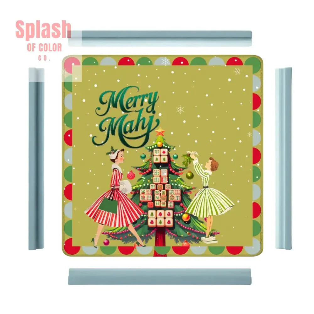 Merry Mahj Christmas Mahjong Mat Whimsical Tile Tree Nostalgic Vintage Ladies Holiday Mat