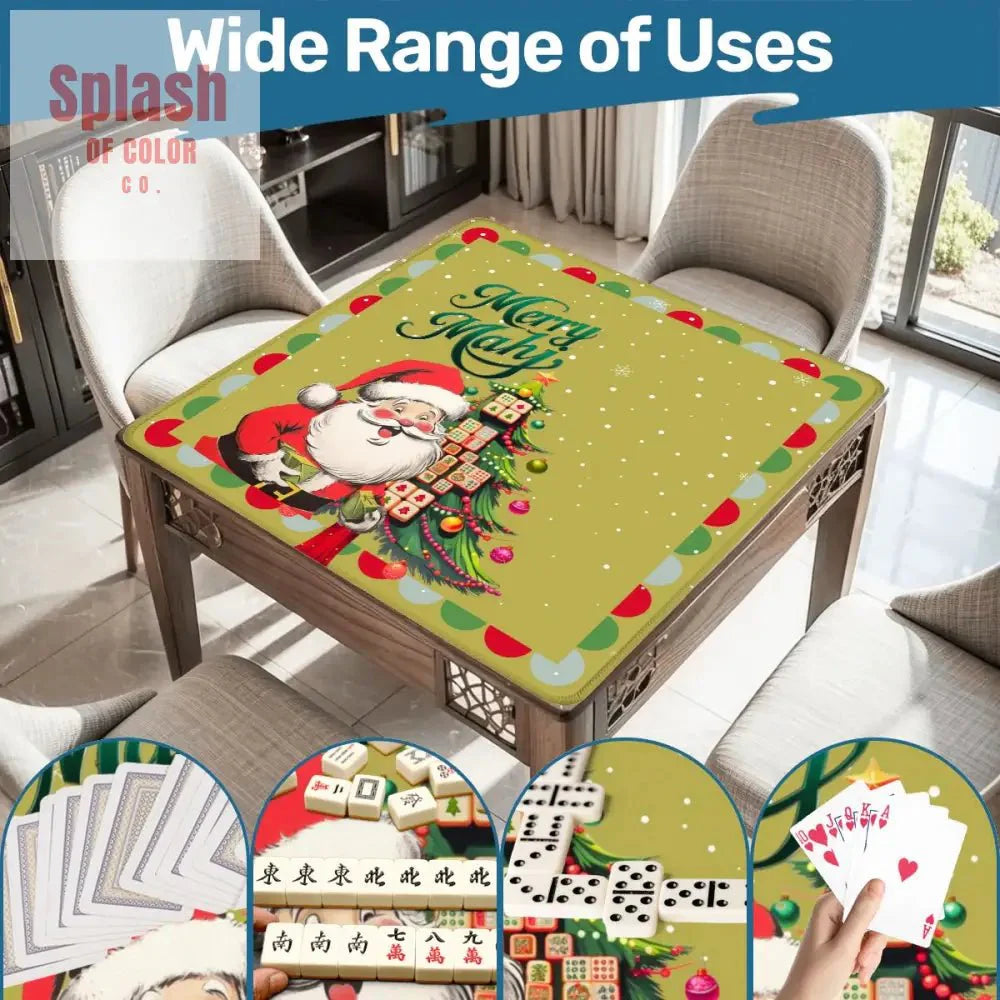 Merry Mahj Christmas Mahjong Mat Whimsical Tile Tree Nostalgic Santa Game Mat