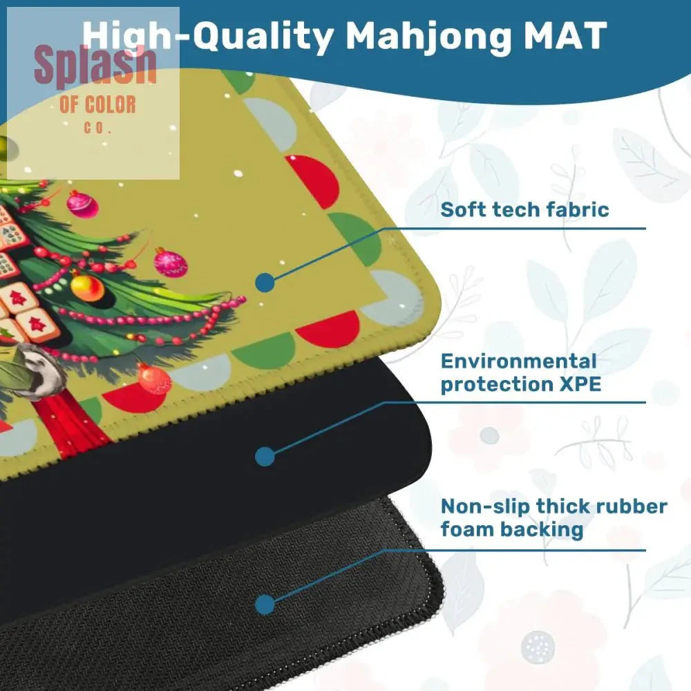 Merry Mahj Christmas Mahjong Mat Whimsical Tile Tree Nostalgic Santa Game Mat