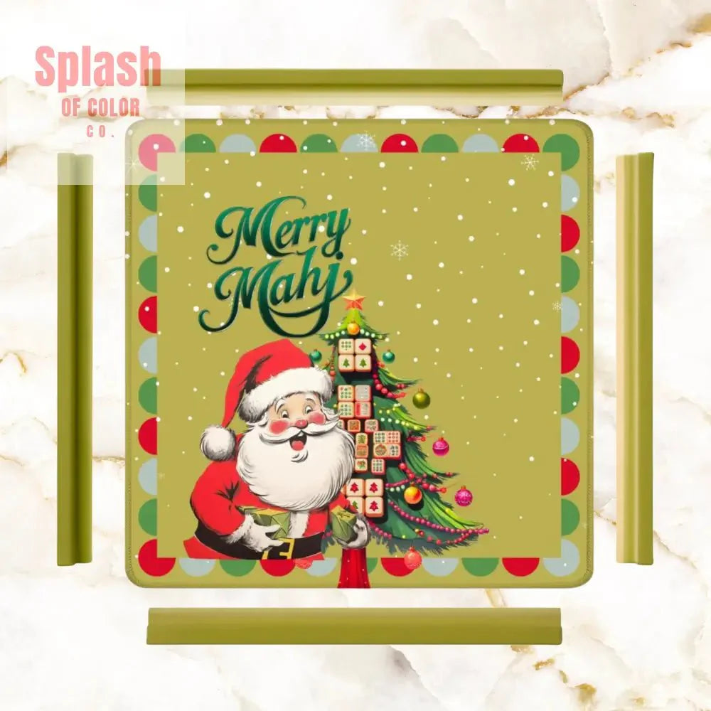 Merry Mahj Christmas Mahjong Mat Whimsical Tile Tree Nostalgic Santa Game Mat