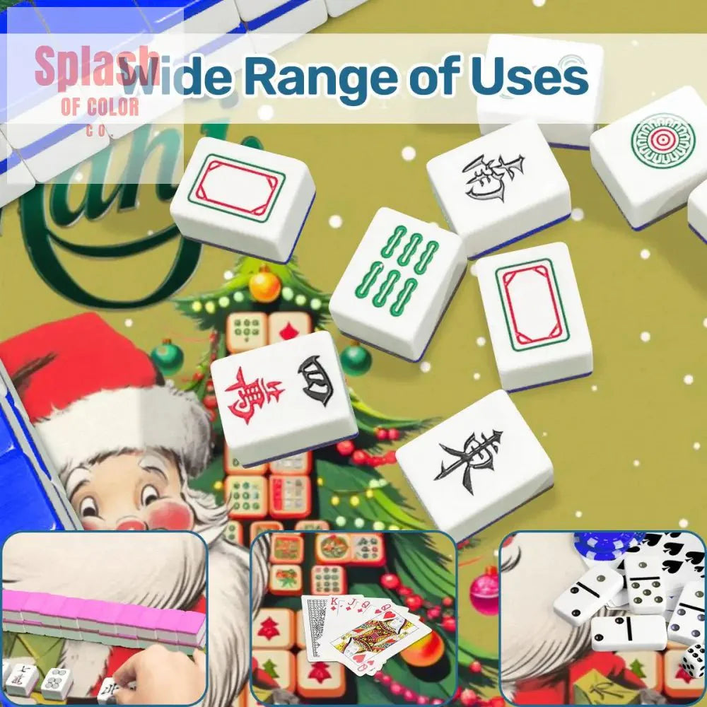 Merry Mahj Christmas Mahjong Mat Whimsical Tile Tree Nostalgic Santa Game Mat