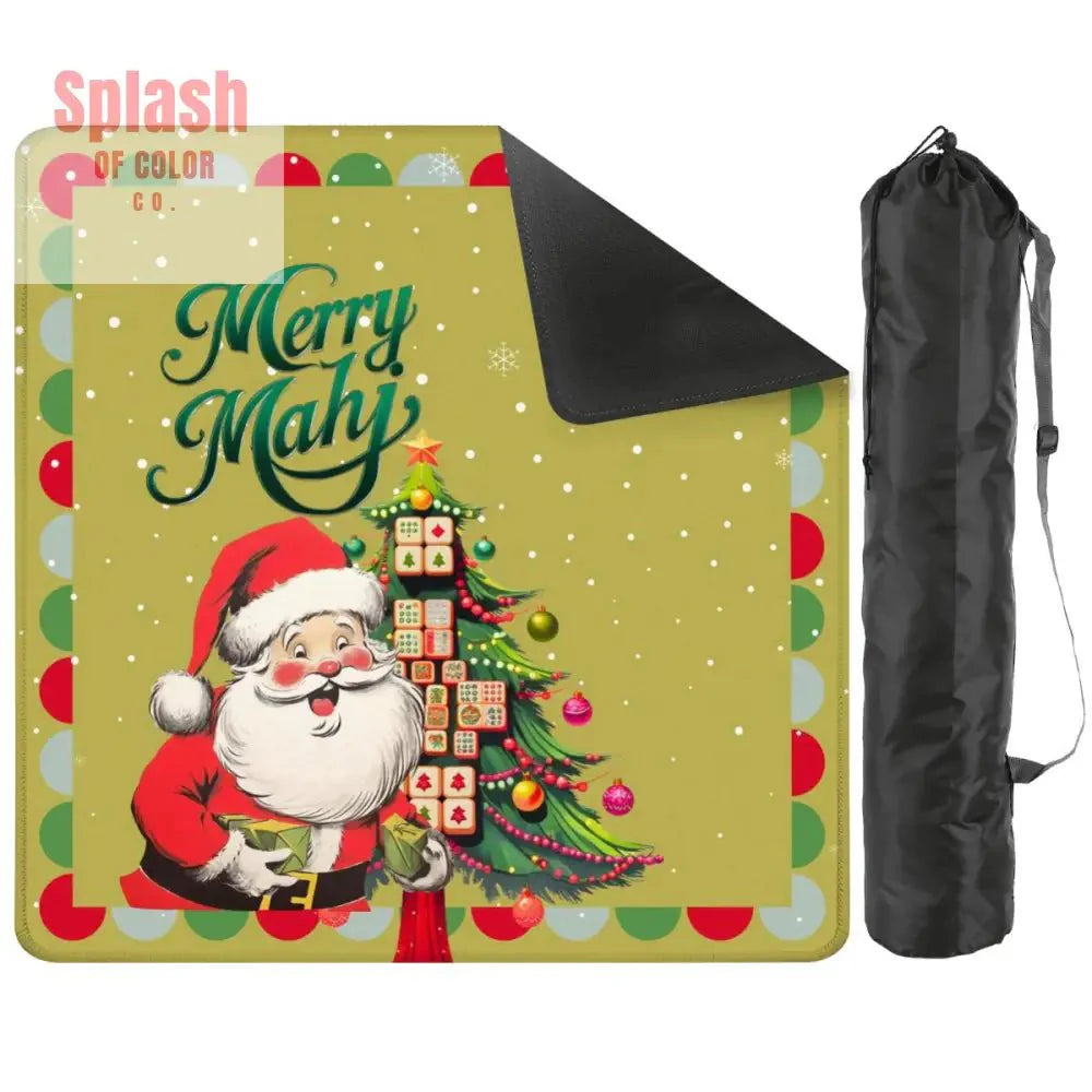 Merry Mahj Christmas Mahjong Mat Whimsical Tile Tree Nostalgic Santa Game Mat