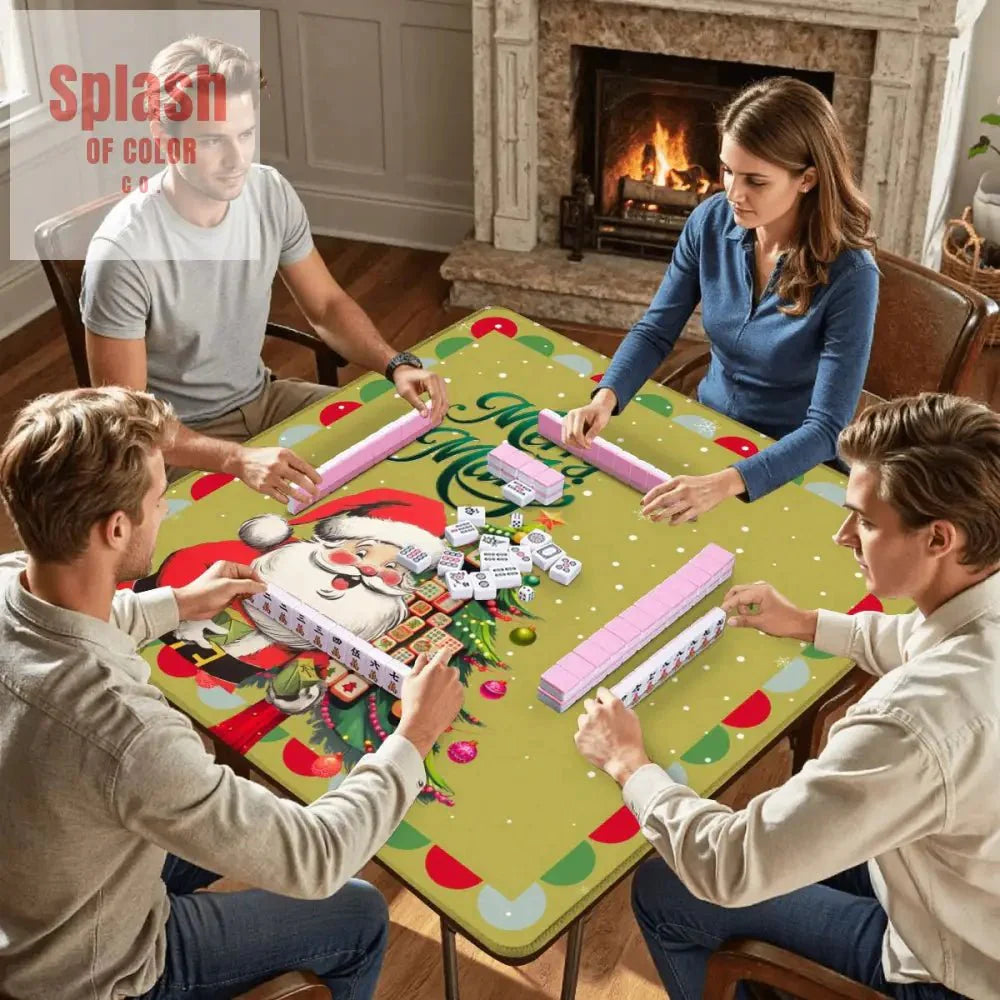 Merry Mahj Christmas Mahjong Mat Whimsical Tile Tree Nostalgic Santa Game Mat