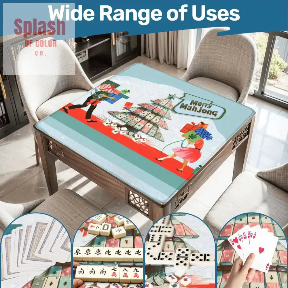 Merry Mahjong Mat, Quirky Fun Modern Holiday Mahj Party Game Night Mat