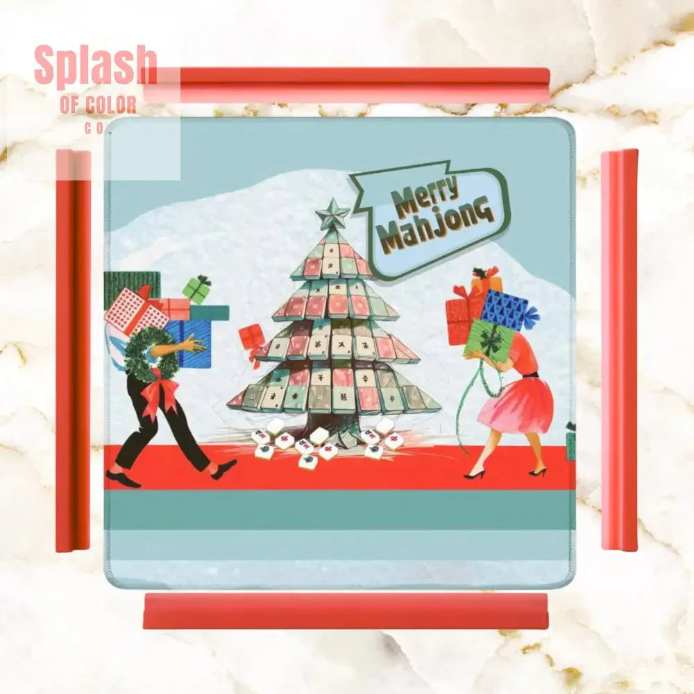 Merry Mahjong Mat, Quirky Fun Modern Holiday Mahj Party Game Night Mat
