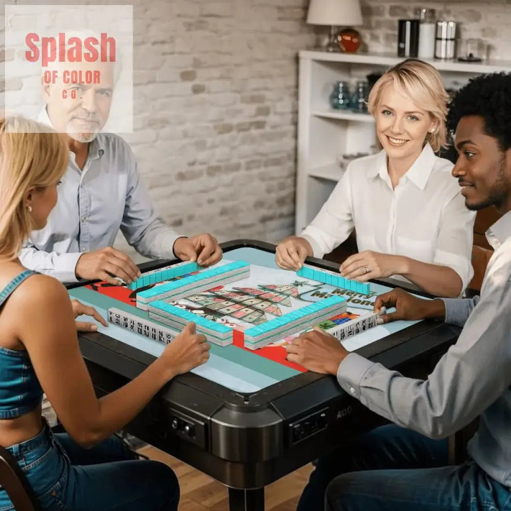 Merry Mahjong Mat, Quirky Fun Modern Holiday Mahj Party Game Night Mat