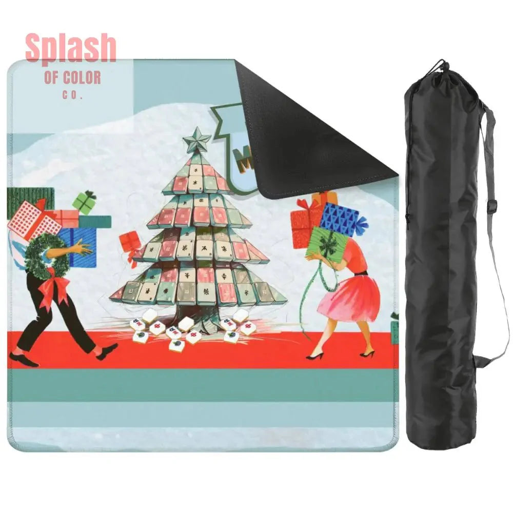 Merry Mahjong Mat, Quirky Fun Modern Holiday Mahj Party Game Night Mat