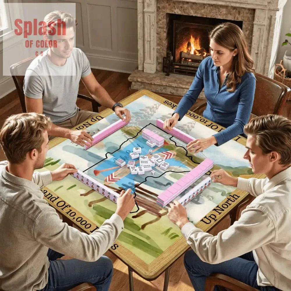 Minnesota State Love Mahjong Mat, Rustic Log Cabin, Mountain Lakes Fishing Life