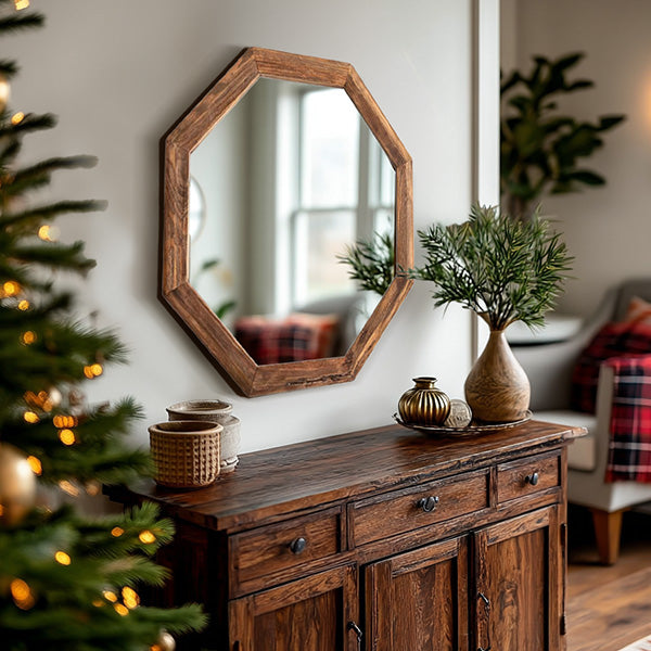 Octagon Wood Frame Mirror