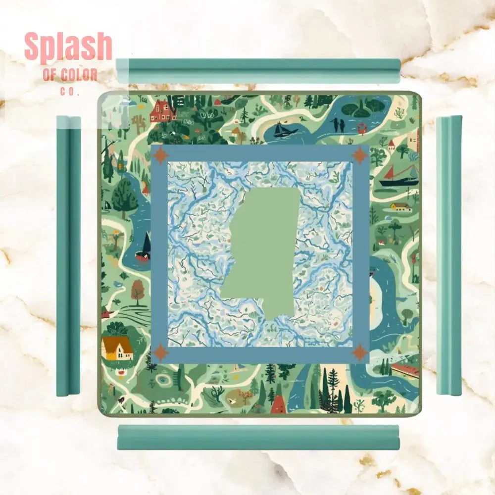 Mississippi Queen Mahjong Mat, River Blue Green Mahj Game Mat