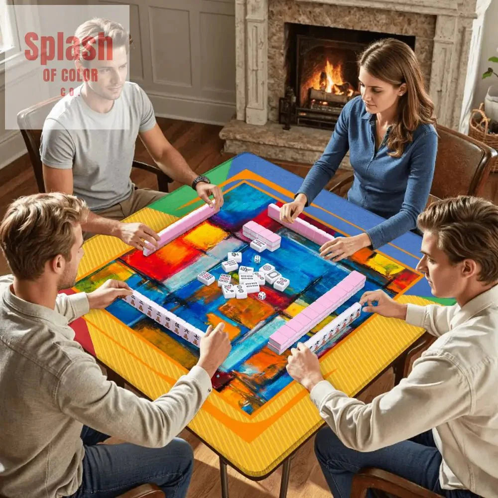 Modern Abstract Yellow, Green Blue, Red Artistic Mahjong Mat