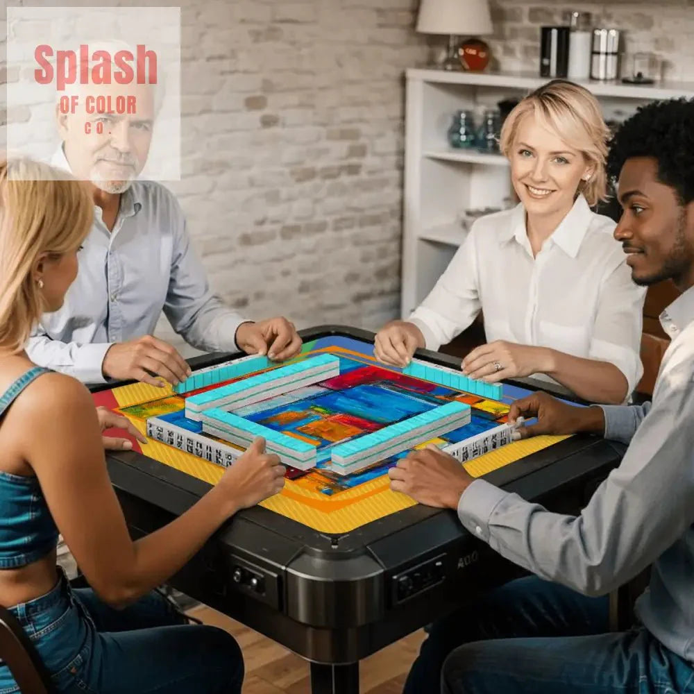 Modern Abstract Yellow, Green Blue, Red Artistic Mahjong Mat