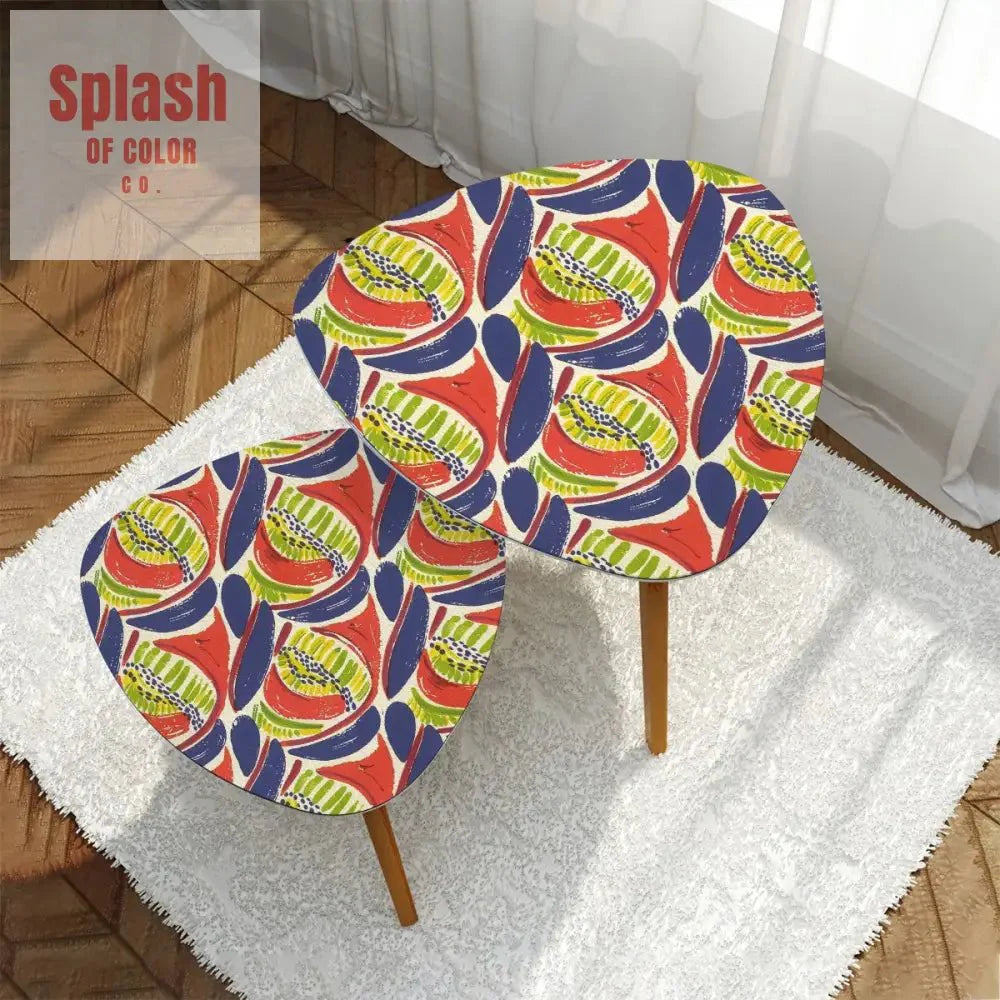 Modern Heritage Abstract Coral Blue, Citrus Green Nesting Tables Triangle Coffee Tables