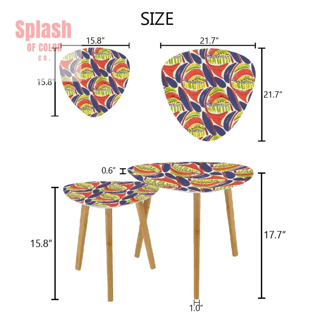 Modern Heritage Abstract Coral Blue, Citrus Green Nesting Tables Triangle Coffee Tables