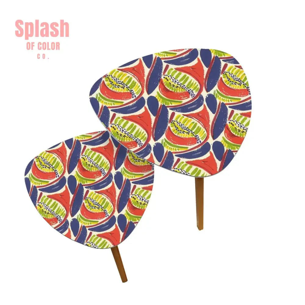 Modern Heritage Abstract Coral Blue, Citrus Green Nesting Tables Triangle Coffee Tables
