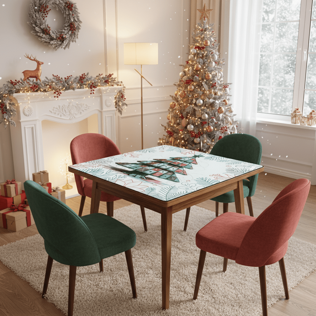 Mahjong Christmas Mat, Quirky Tile Tree, Holiday Mahj Party Mahjong Mat