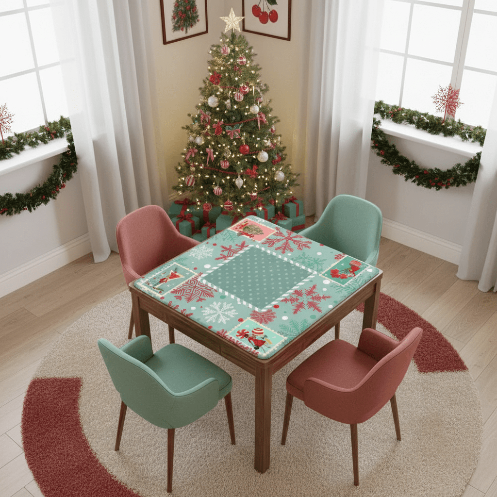 Mahjong Christmas Holiday Vintage Nostalgia Mahjong Mat