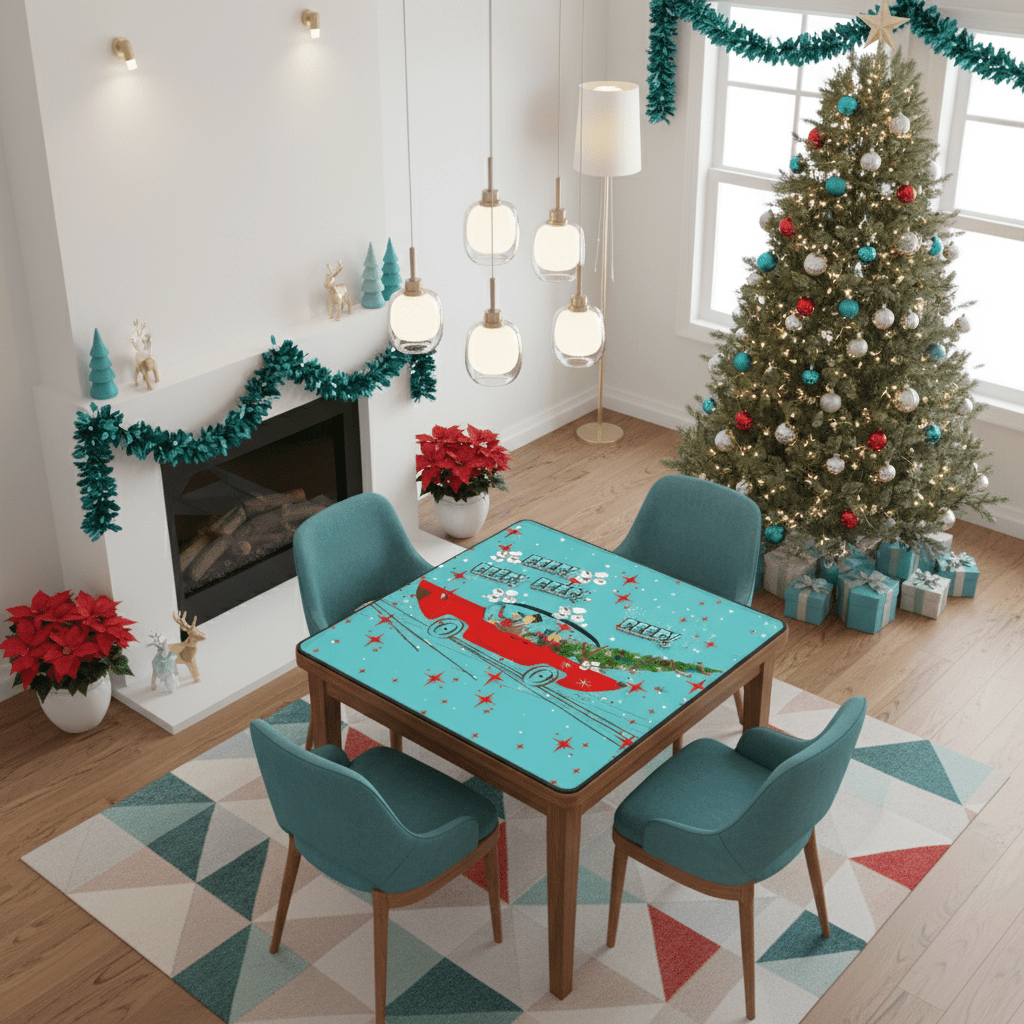 Funny Christmas Mahjong Mat, Beep Beep Beep Nostalgic Christmas Mahj Play Mat