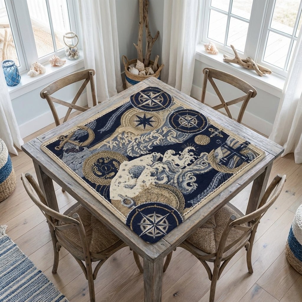 Where The Wind Blows, Faux Needlepoint Nautical Mahjong Mat