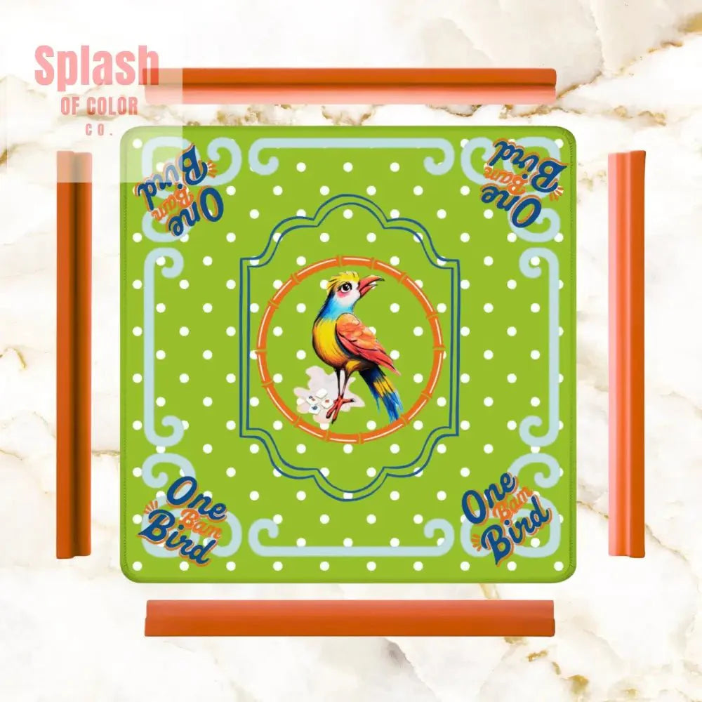 One Bam Bird Citrus Green Polka A Dot Preppy Whimsical Mahjong Mat